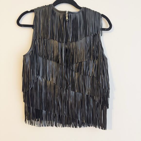 Ulla Johnson Leonie Black Leather Fringe Sleeveless Shell Top Size 2 / Small - Picture 6 of 8